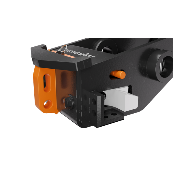 Excavator certified lifting eye on Viking West hydraulic pin grabber coupler