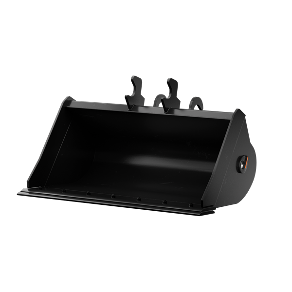 Viking West compact excavator clean up bucket with Weldco quick attach manual lugging