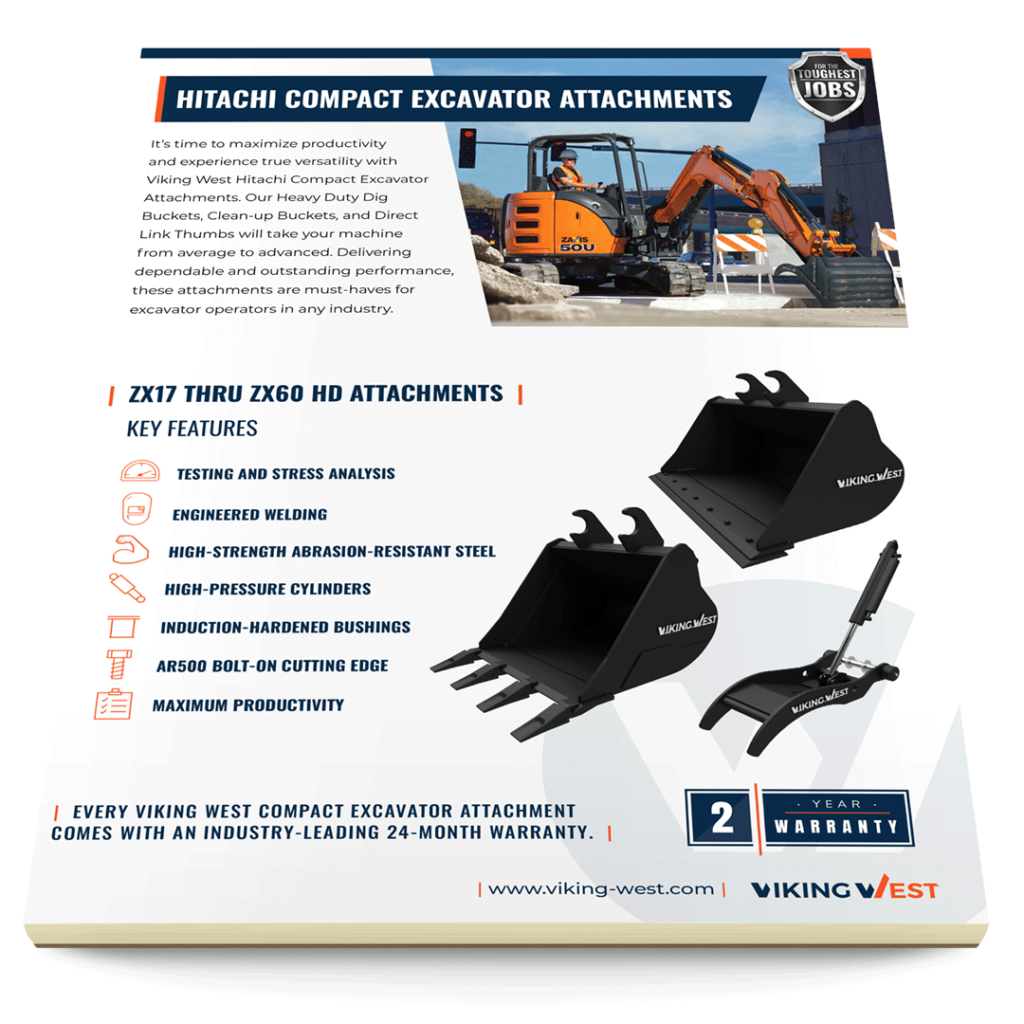 Viking West's Hitachi Company Excavator Attachments | Sales Sheet for Download